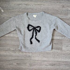 MAEVE Gray Sparkle Black Bow Sweater Sm Wool Blend Anthropologie